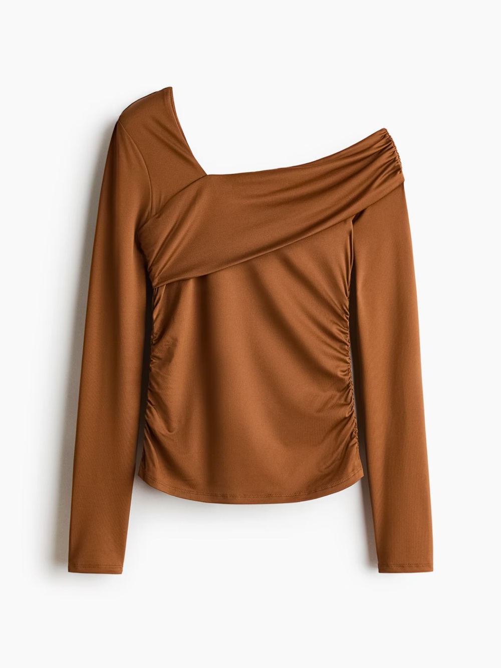 H&M One-Shoulder Long Sleeve Top in Rust Brown